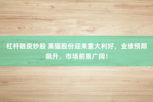 杠杆融资炒股 黑猫股份迎来重大利好，业绩预期飙升，市场前景广阔！